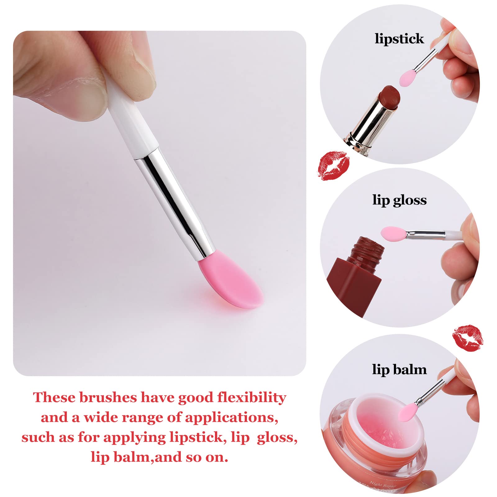 20 Pcs Silicone Lip Brush Covers And Lip Brushes For Lipsticks, Lip Gloss, Lip Balm And Other Cream Makeup Products (Pink, Green