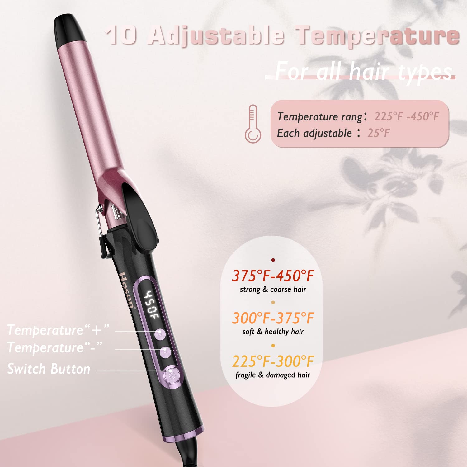 1 Inch Curling Iron, Dual Voltage Hair Curling Iron Heat Up To 450F, Professiona Curling Wand Ceramic Tourmaline(Rose Gold)
