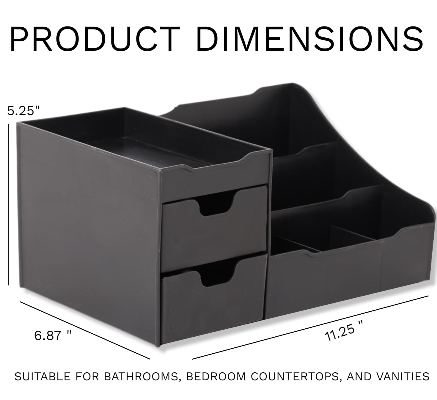 Mantello Bathroom Organizer Countertop- Make Up Organizers And Storage-, Makeup Organizer For Vanity- Black