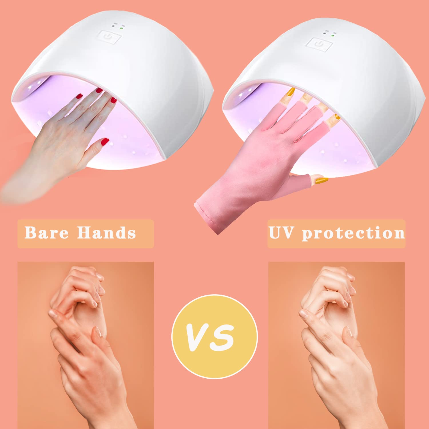 Cooslim Anti Uv Gloves For Gel Nail Lamp, Upf50+ Protection Gloves For Manicures, Uv Sun Protection Gloves For Women-Rose