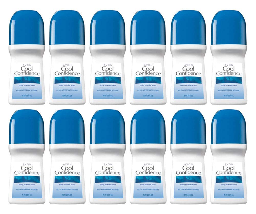 Avon Cool Confidence Baby Powder Roll-On Anti-Perspirant Deodorant 2.6 Oz (12-Pack)