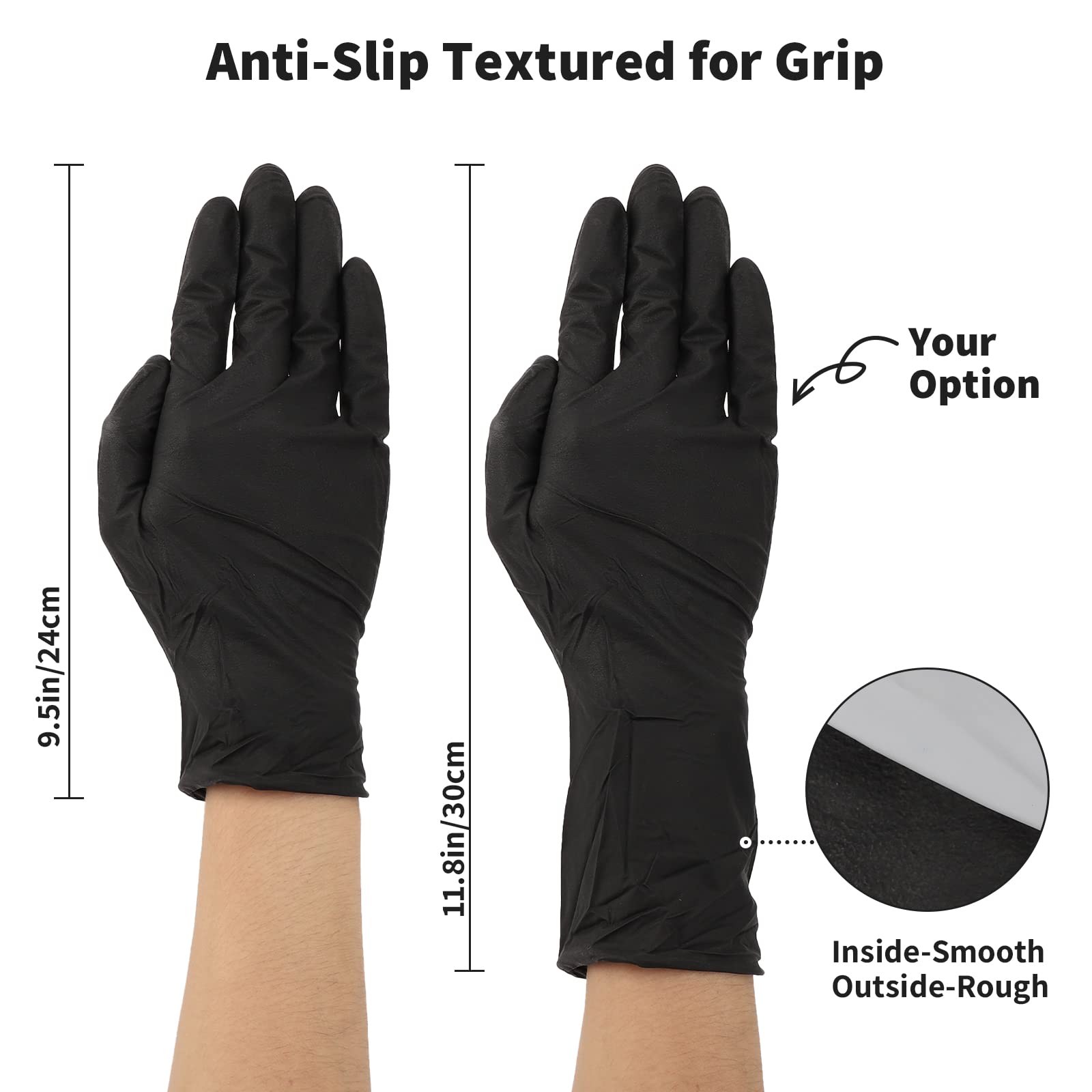 Segbeauty Black Gloves Reusable, 12 Inch Thickened Prolonged Powder Free Non-Latex Rubber Gloves, 16 Counts Washable Cleaning Gl
