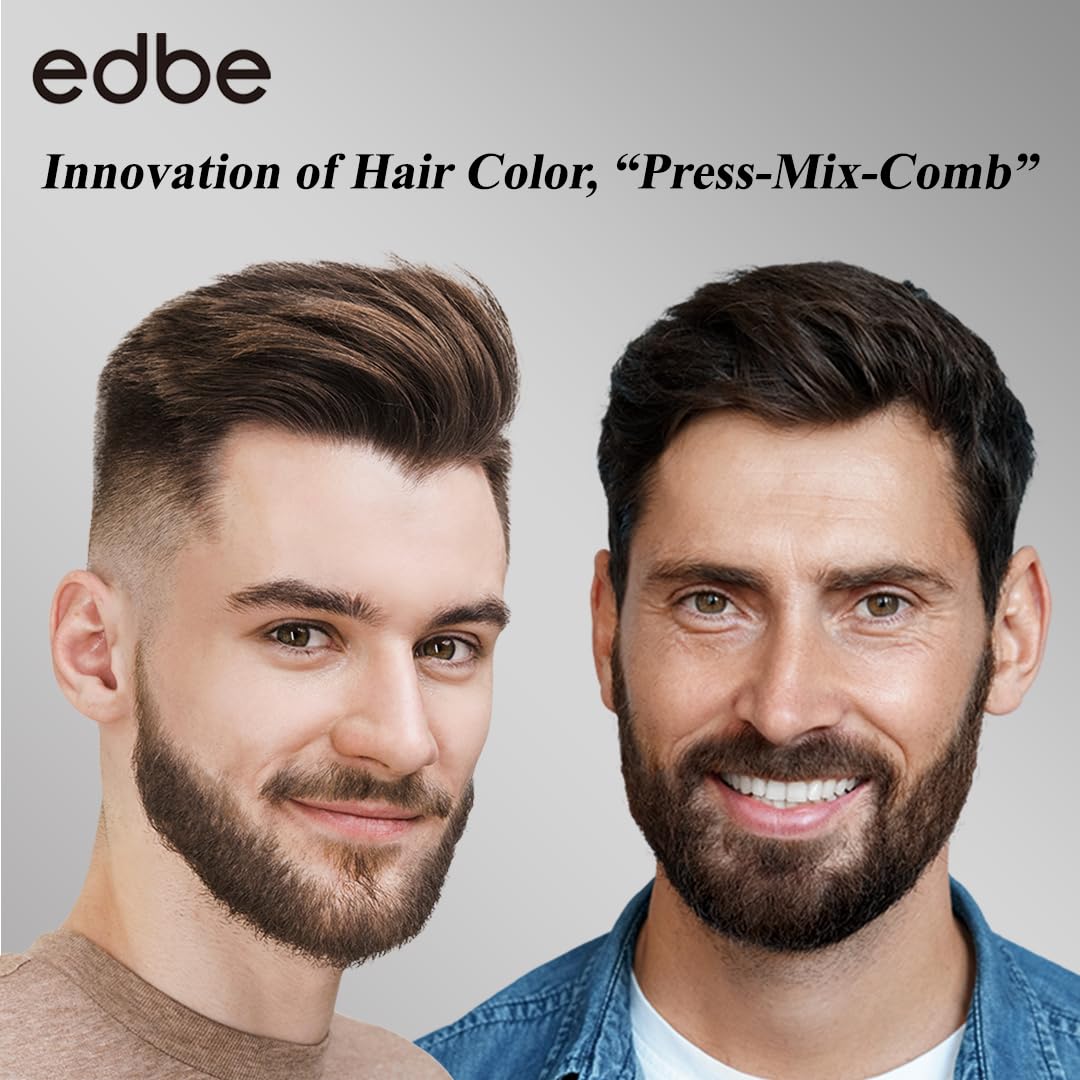 Edbe Hair Color Easy Comb Darkest Brown (2 Pack) - Grey Hair Mustache And Beard Coloring For Men With One Application Kit