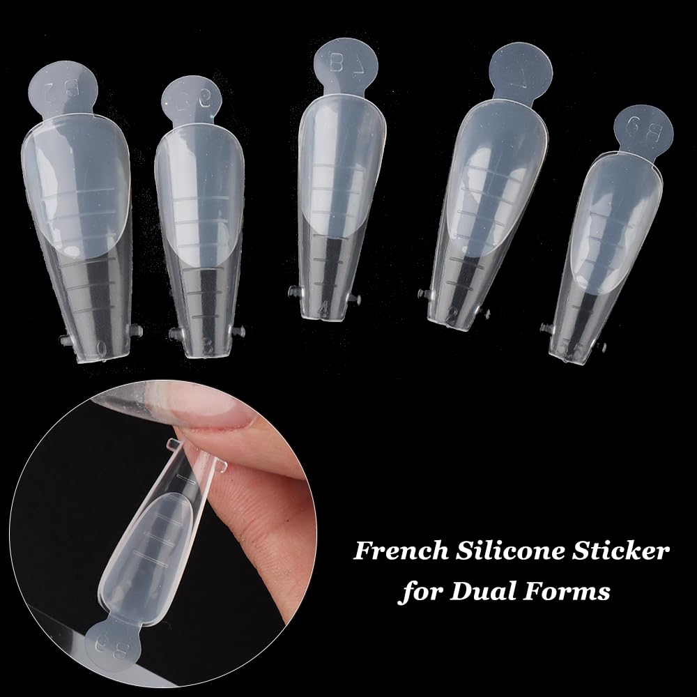 120Pcs Dual Nail Forms Set Full Cover Nail Extension Tips Coffin Almond False Nail Tips Acrylic Nail System Dual Forms With Sili
