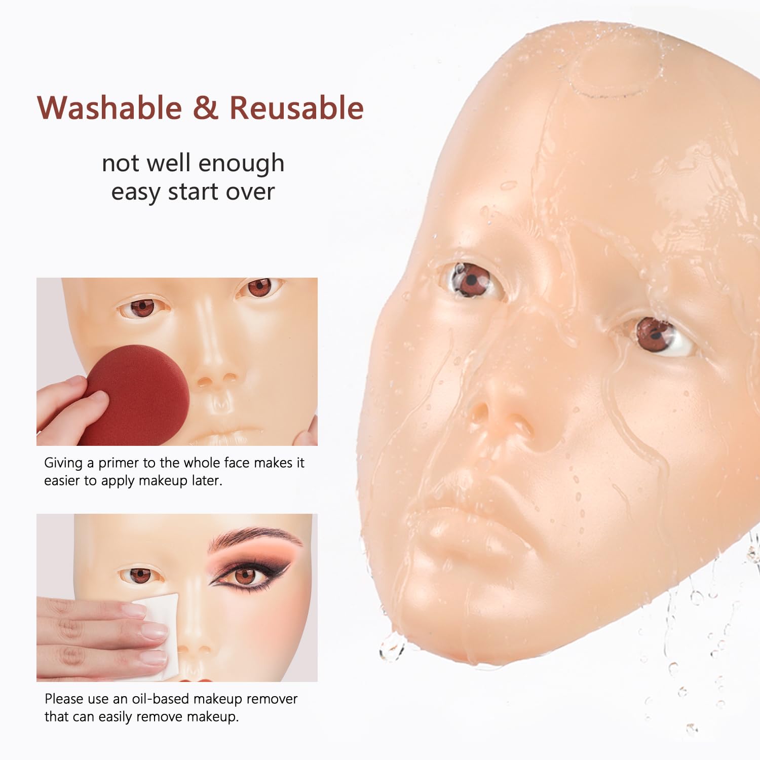 Makeup Practice Face,Laokiiy Makeup Mannequin Face With Makeup Practice Face Board,5D Silicone Full Face Practice Eyelash Eye Sh