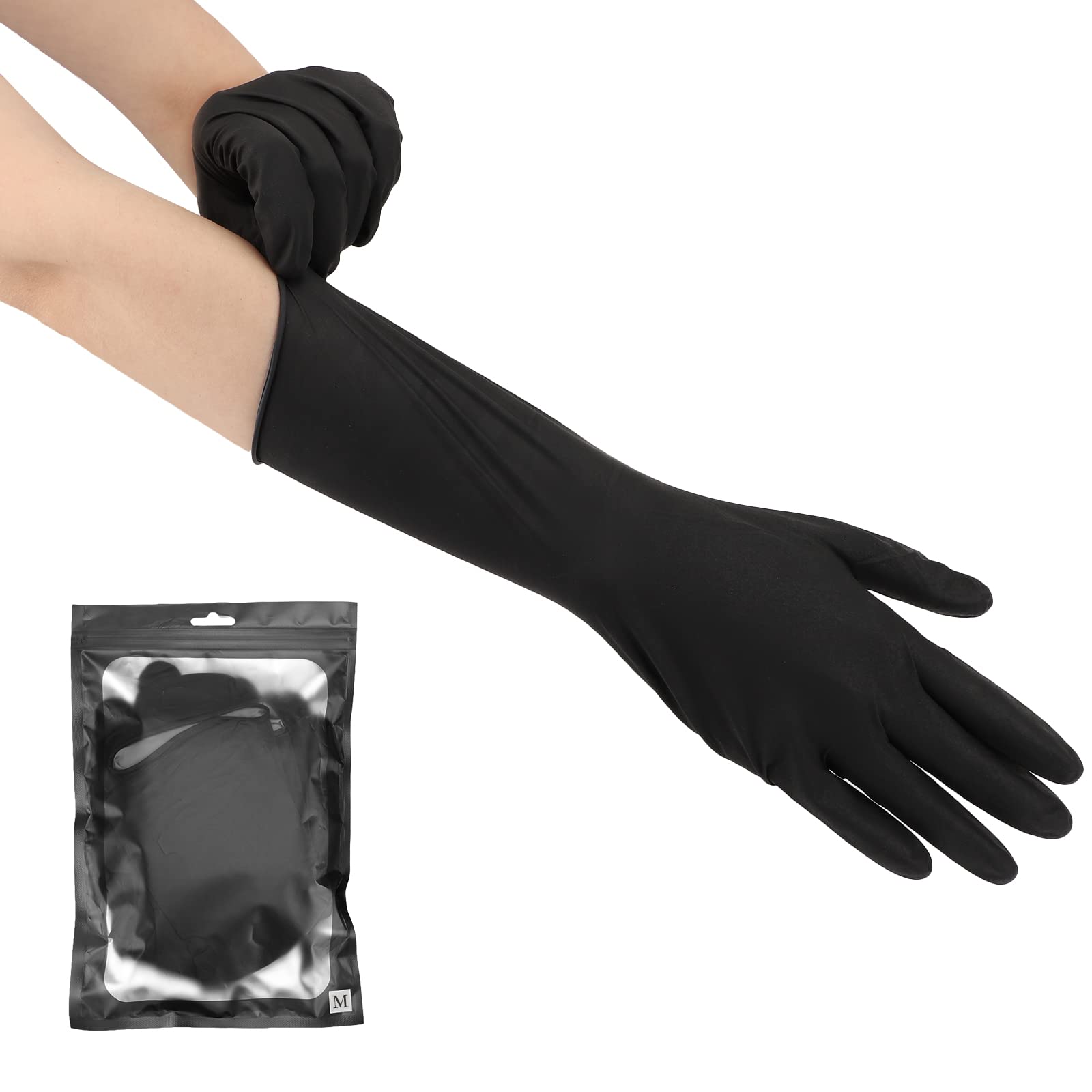 Segbeauty Black Gloves Reusable, 12 INCH Thickened Prolonged Powder Free Non-Latex Rubber Gloves, 16 Counts Washable Cleaning Gl