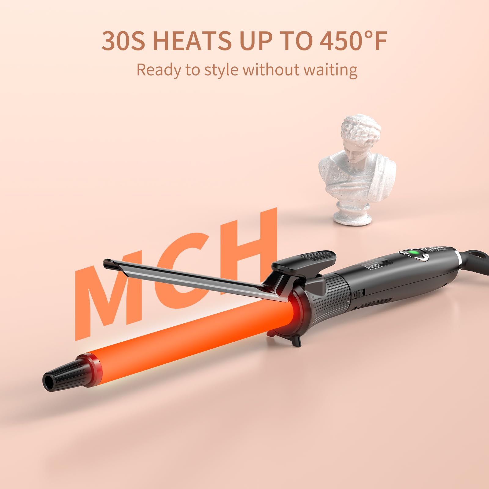 3/4 Inch Curling Iron With Clipped Tourmaline Ceramic Barrel Professional 0.75Inch Hair Curler Up To 450F Dual Voltage For Trave