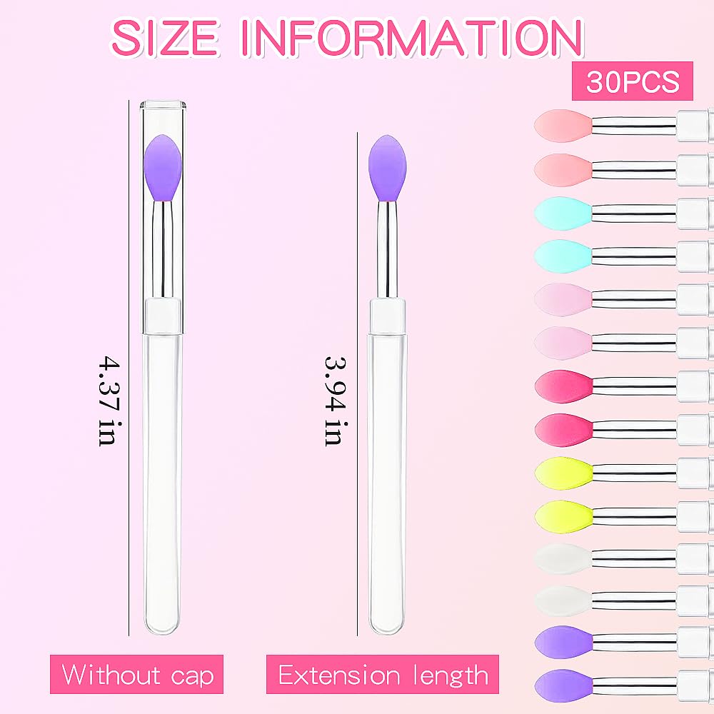 Mekupeu 30Pcs Reusable Lipstick Applicator Brush,Lipstick Brushes With Cap Lip Applicator Brushes Makeup Beauty Gloss, Cream, Ey