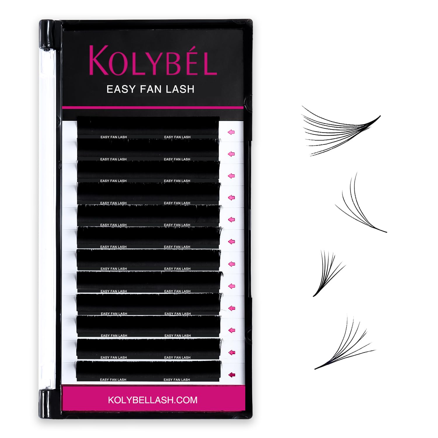 KOLYBEL Eyelash Extensions Cashmere Easy Fan Lashes 0.05 Thickness D Curl 18mm Single Tray Auto Blooming Lash Extension Matte Da