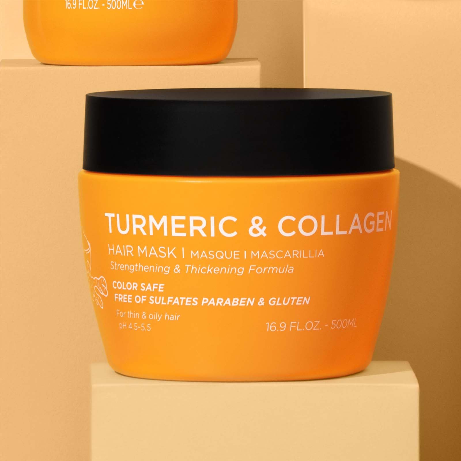 Luseta Turmeric & Collagen Hair Mask Thickening Hair Treatment For Thin And Oily Hair, Nourish Scalp, Frizz Control & Add Shine,