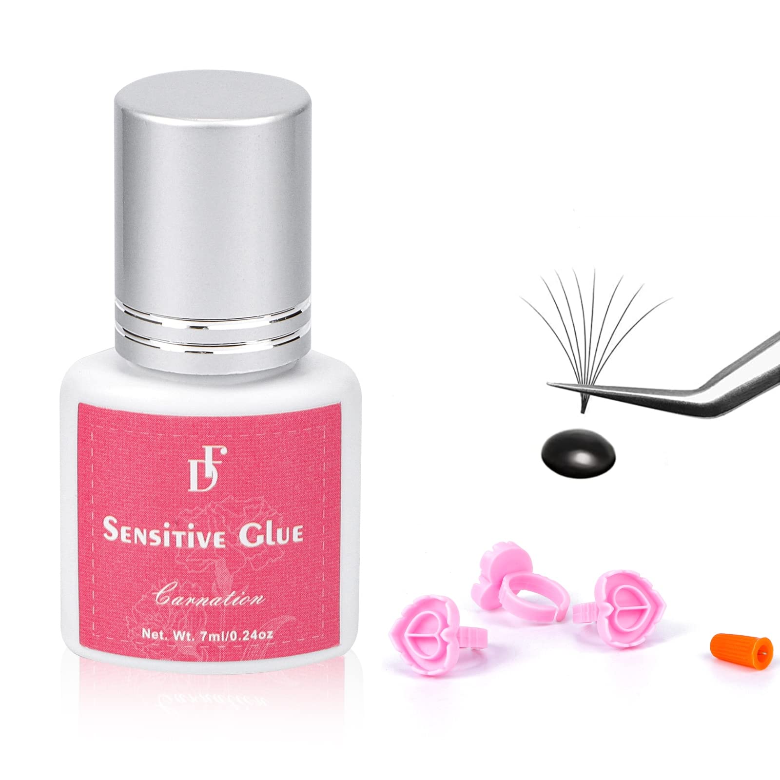 Sensitive Eyelash Extension Glue, No Fume Lash Glue 3-5 S Drying Time/Retention 4-5 Weeks for Professional Use-Black (7ML)