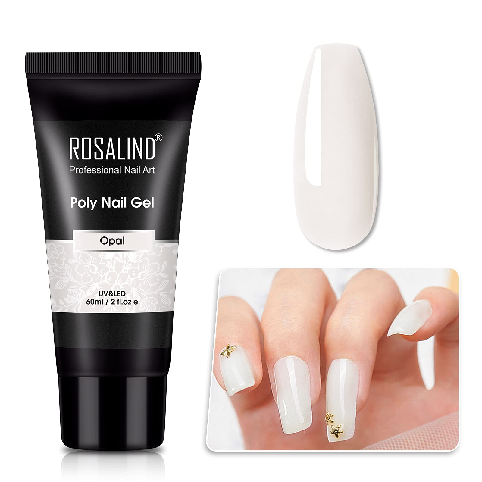 Opal White Poly Extension Gel, Rosalind 60Ml White Poly Nail Gel For Nail Art Decoration, Nail Thickening Extension Easy To Diy