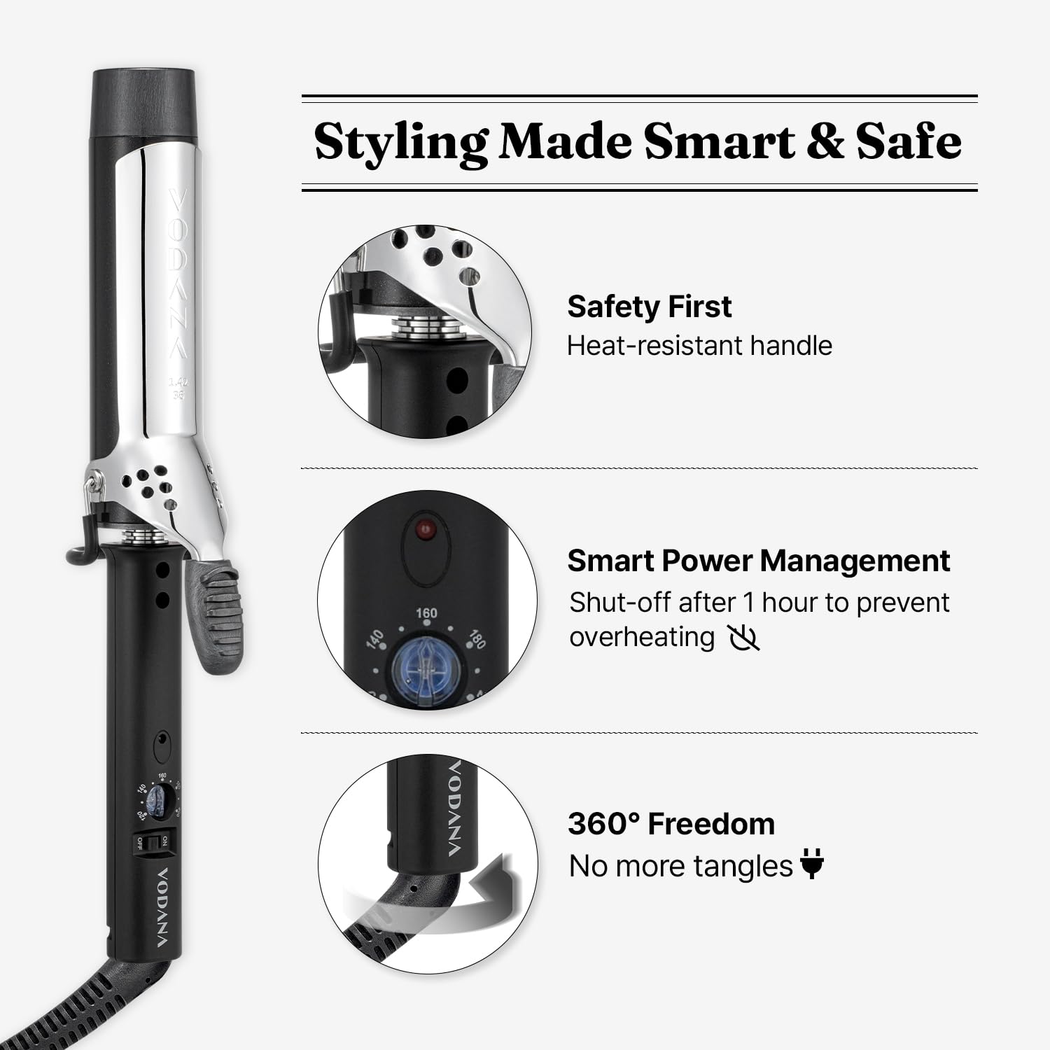 Vodana Professional Glamwave Ceramic Curling Iron, Long-Lasting Natural Curls, Instant Heat, Hair Curler, Curling Wand, Availabl