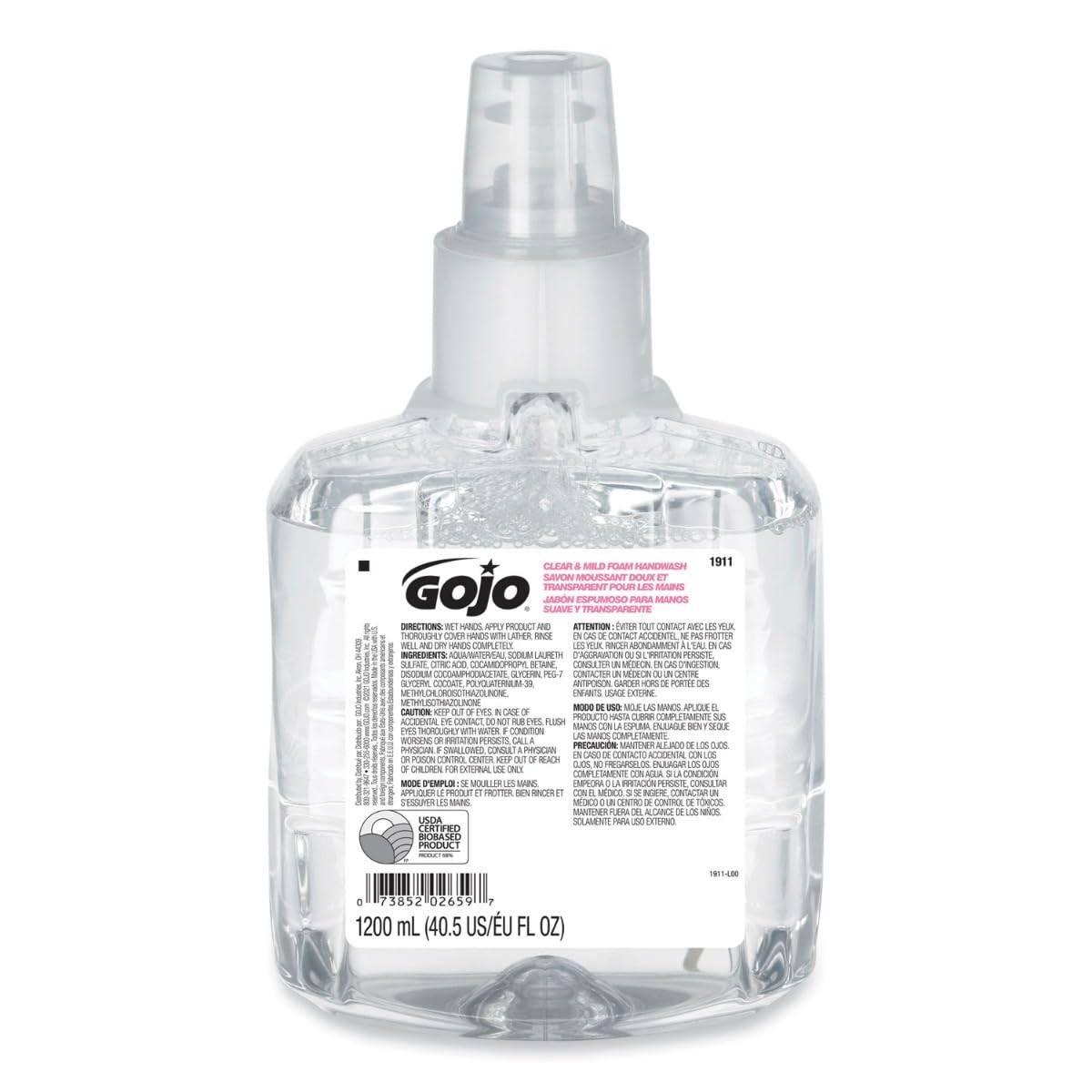 Gojo 191102Ct Foam Handwash Ltx Refill, 1200Ml, 2/Ct,Clear/Mild