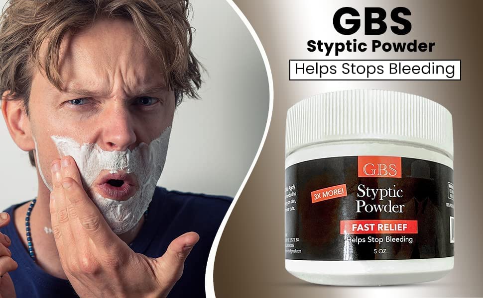 G.B.S Styptic Powder With Sealed Top + Scoop Quick Stop Bleeding, Nick Relief First Aid Useful For Minor Cuts, Nosebleeds, Campi