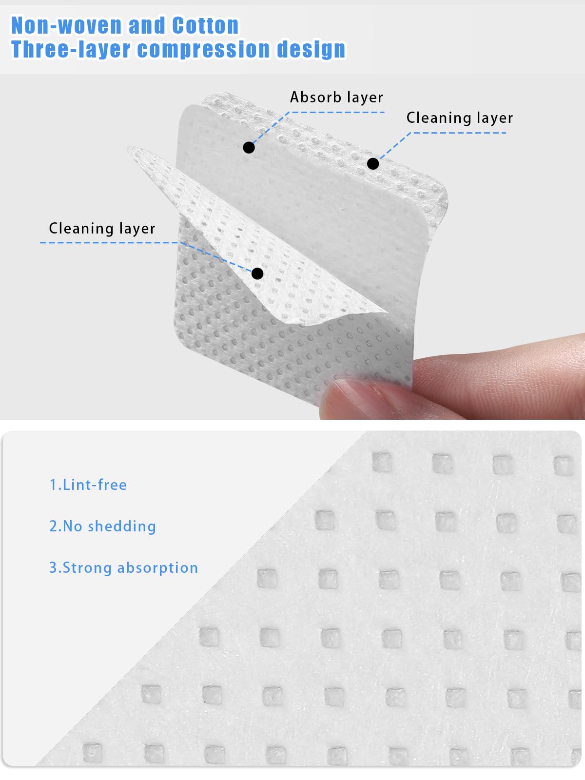 Teoyall Lint Free Nail Wipes, 1200 Pcs Non-Woven Fabric Nail Cleaning Pads White Lash Extensions Glue Cleaning Wipes Nail Salon