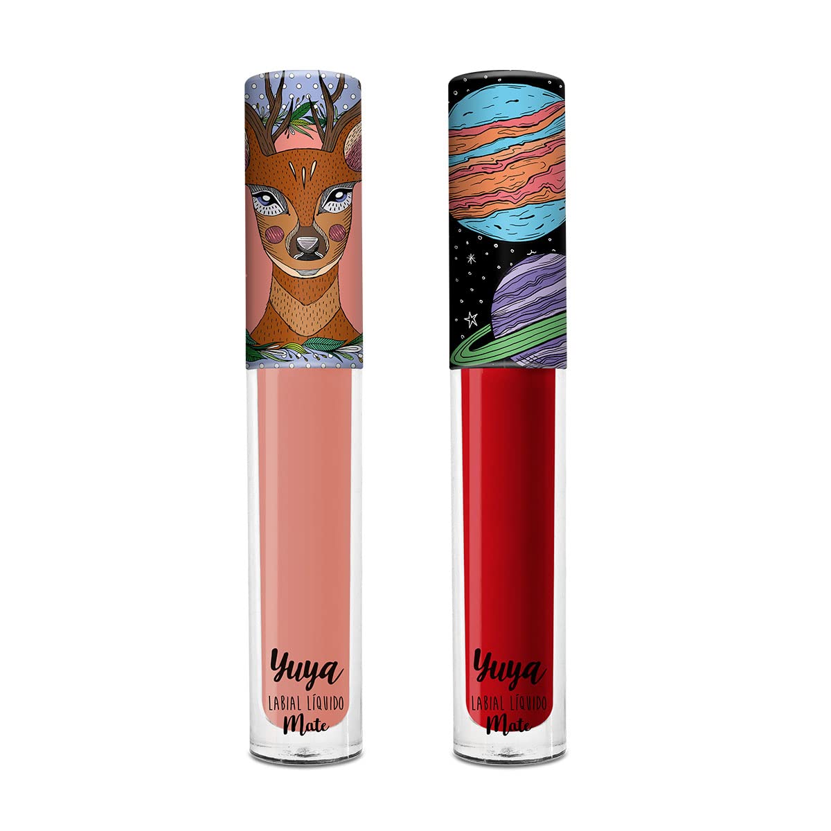 Yuya Cosmetics Republics Set Of 2 ''Bonita'' Liquid Lipsticks With Exclusive Distinctive Design On Cap, Sleek Matte Finish, Long