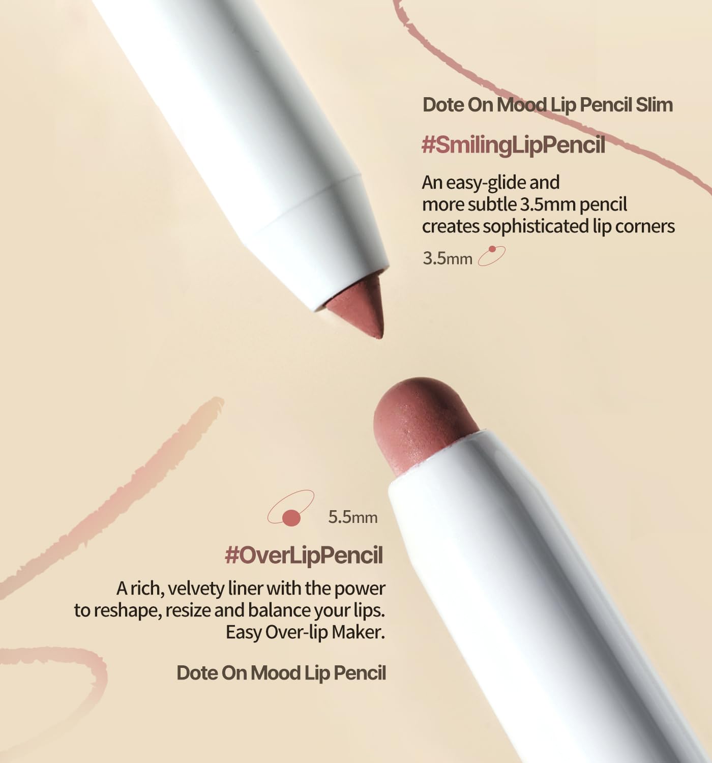 Heart Percent Dote On Mood Lip Pencil, Long-Lasting Creamy Lip Crayon Smooth Color Liner Retractable Lipstick Pencil 0.8G, #05.