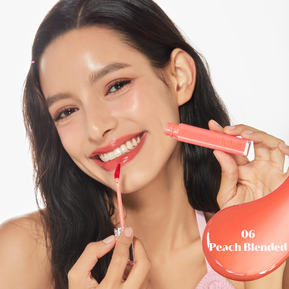 Etude Glow Fixing Tint #6 Peach Blended | Non-Sticky Glossy Shine Lip Stain | Fills Up With Comfortable Moisture | Tints For Dry