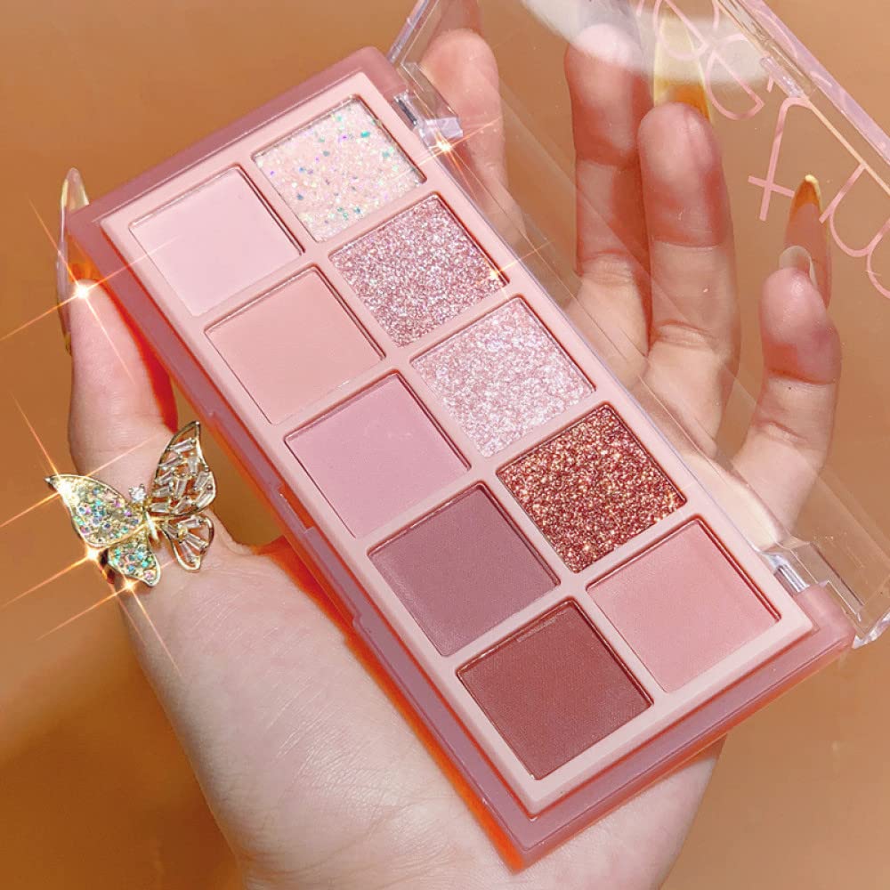Go Ho 10 Colors Eyeshadow Palette,Matte&Glitter&Shimmer Eyeshadow Makeup,Pink Powder Light Pink Eye Shadow Shades,Naturing-Looki