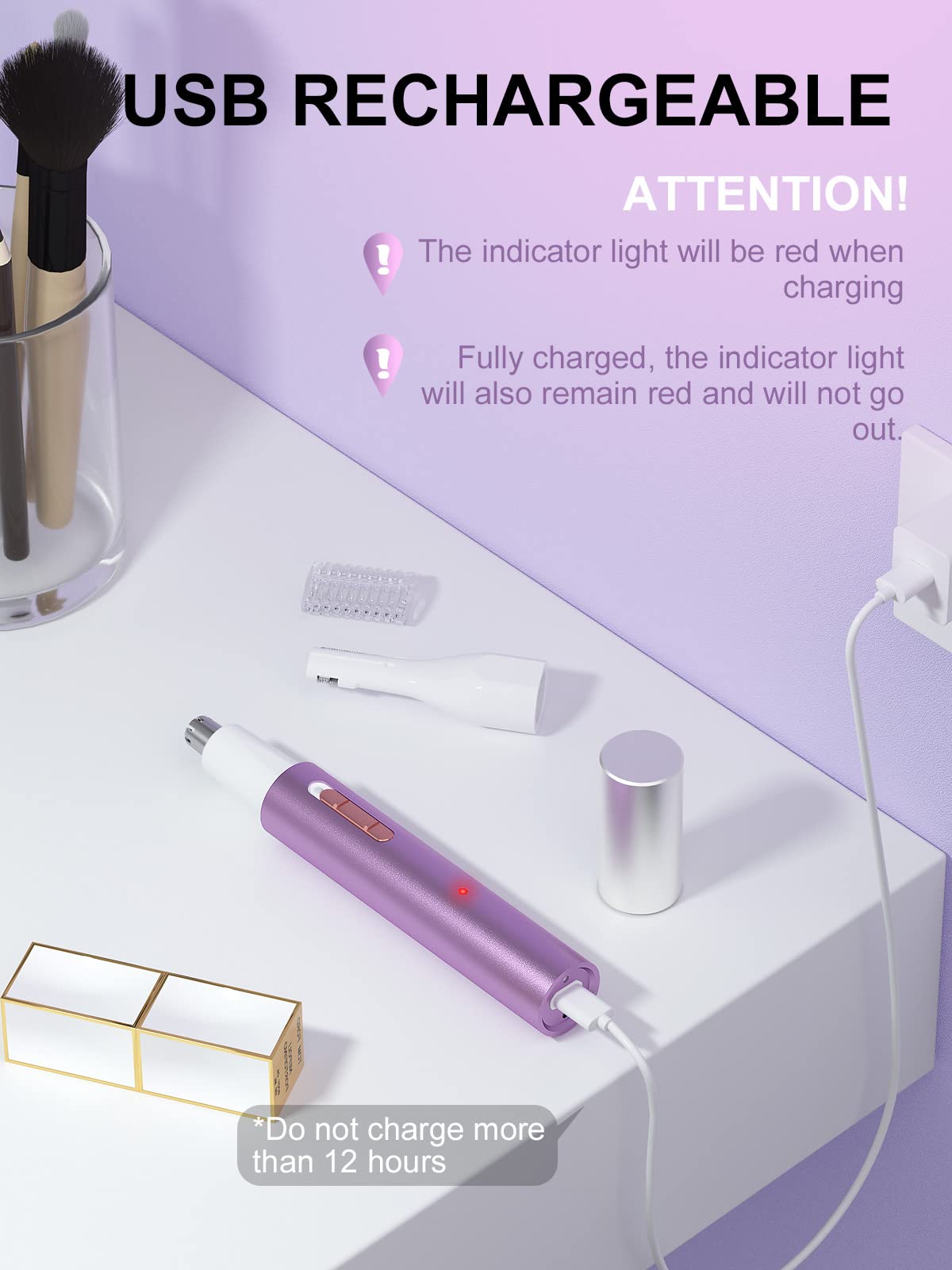 Ahhfei Rechargeable 5 In 1 Ear And Nose Hair Trimmer For Women, 2024 Professional Painless Eyebrow & Facial Hair Trimmer With Po