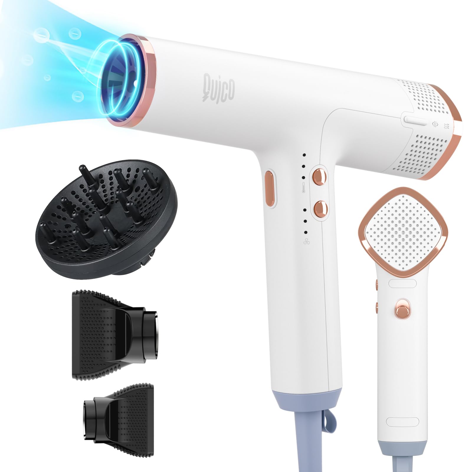 Quico Hair Dryer with Diffuser, 1875W High-Speed Professional, Powerful Blow Dryer with 110000 RPM Motor, Faster Salon Ionic Hai