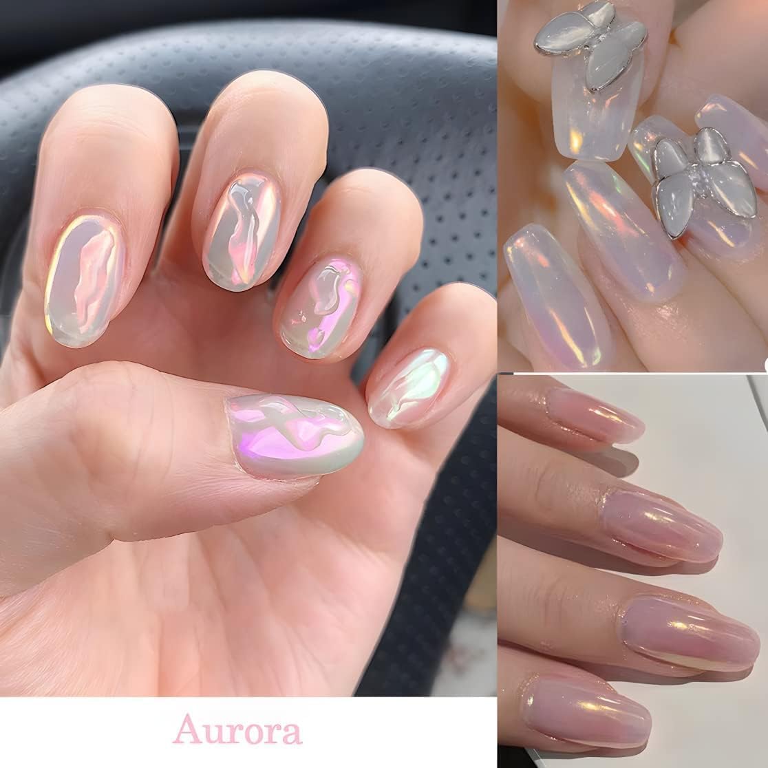 Bishengyf Pearl Chrome Nail Powder:?Super Transparent?White Pearl Chrome Nail Powder Ice Shimmer Jewelry Transparent Aurora Glaz