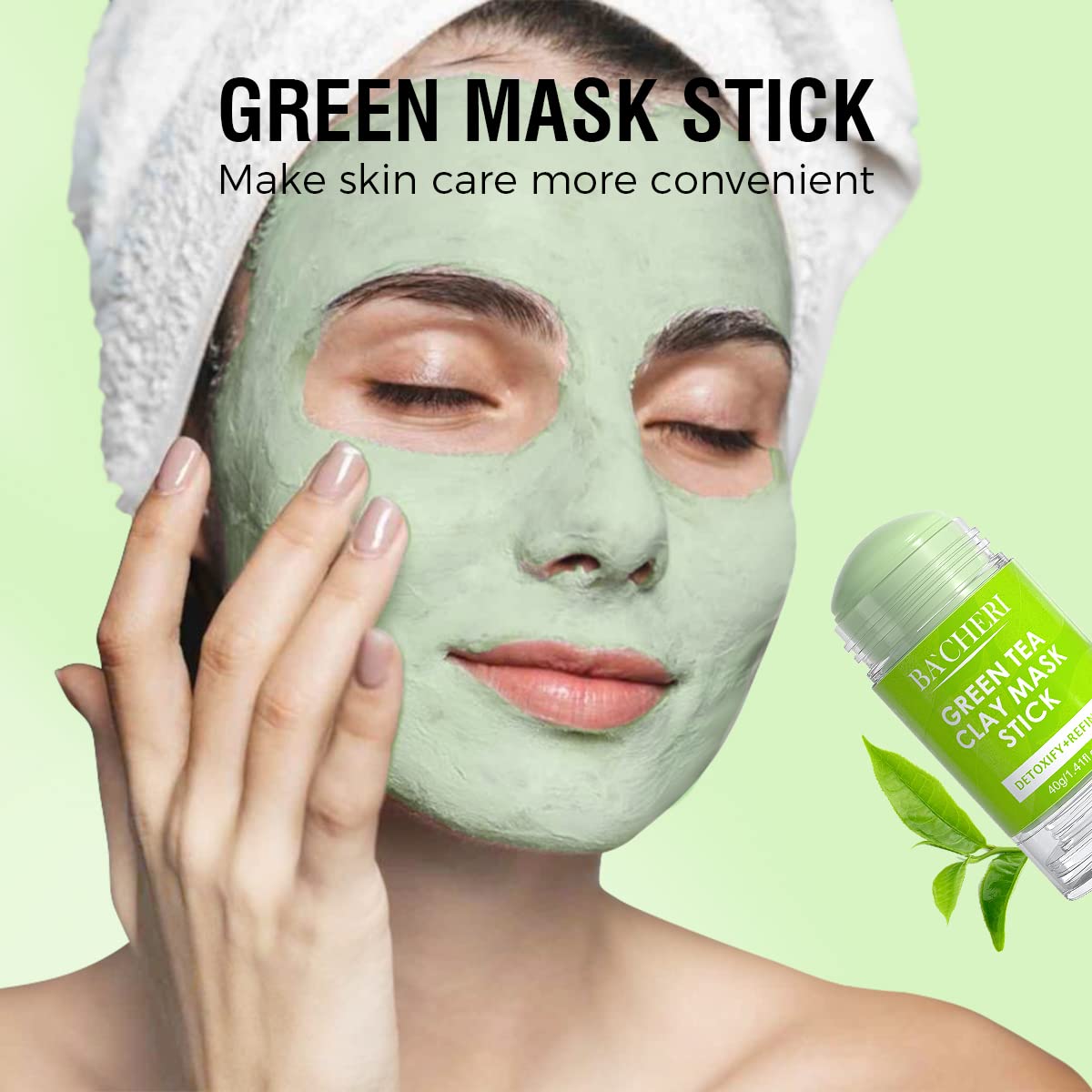 Bacheri 2 Pcs Green Tea Mask Stick, Blackhead Remover Mask With Green Tea Extract, Green Mask Stick For Deep Pore Cleansing, Moi