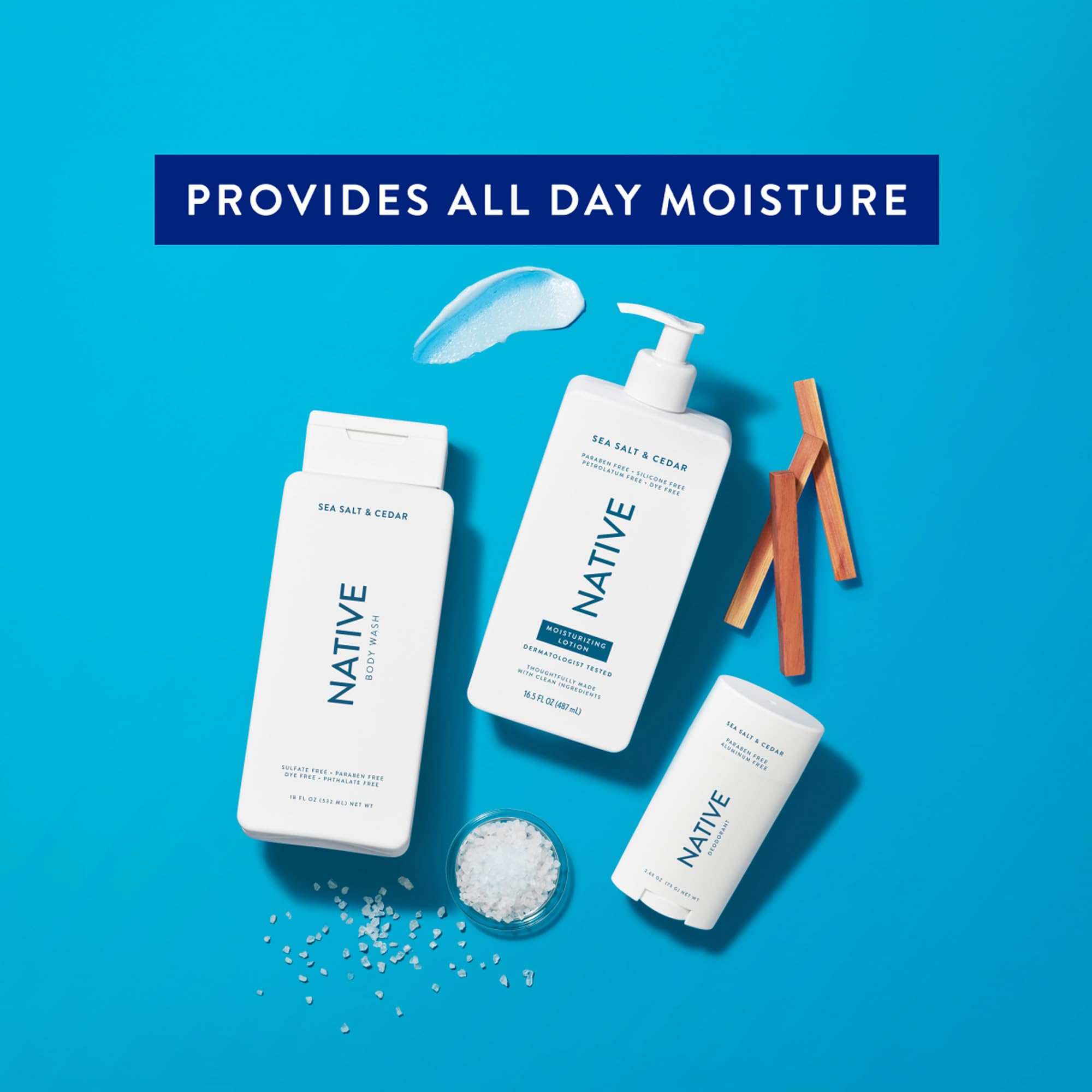 Native Body Lotion Contains Naturally Derived Plant-Based Moisturizers For Women And Men | Restores Dry Skin, Sea Salt & Cedar,