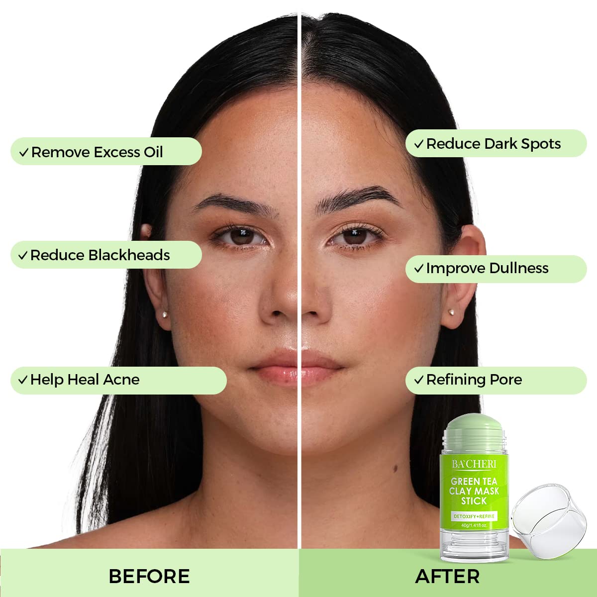 Bacheri 2 Pcs Green Tea Mask Stick, Blackhead Remover Mask With Green Tea Extract, Green Mask Stick For Deep Pore Cleansing, Moi