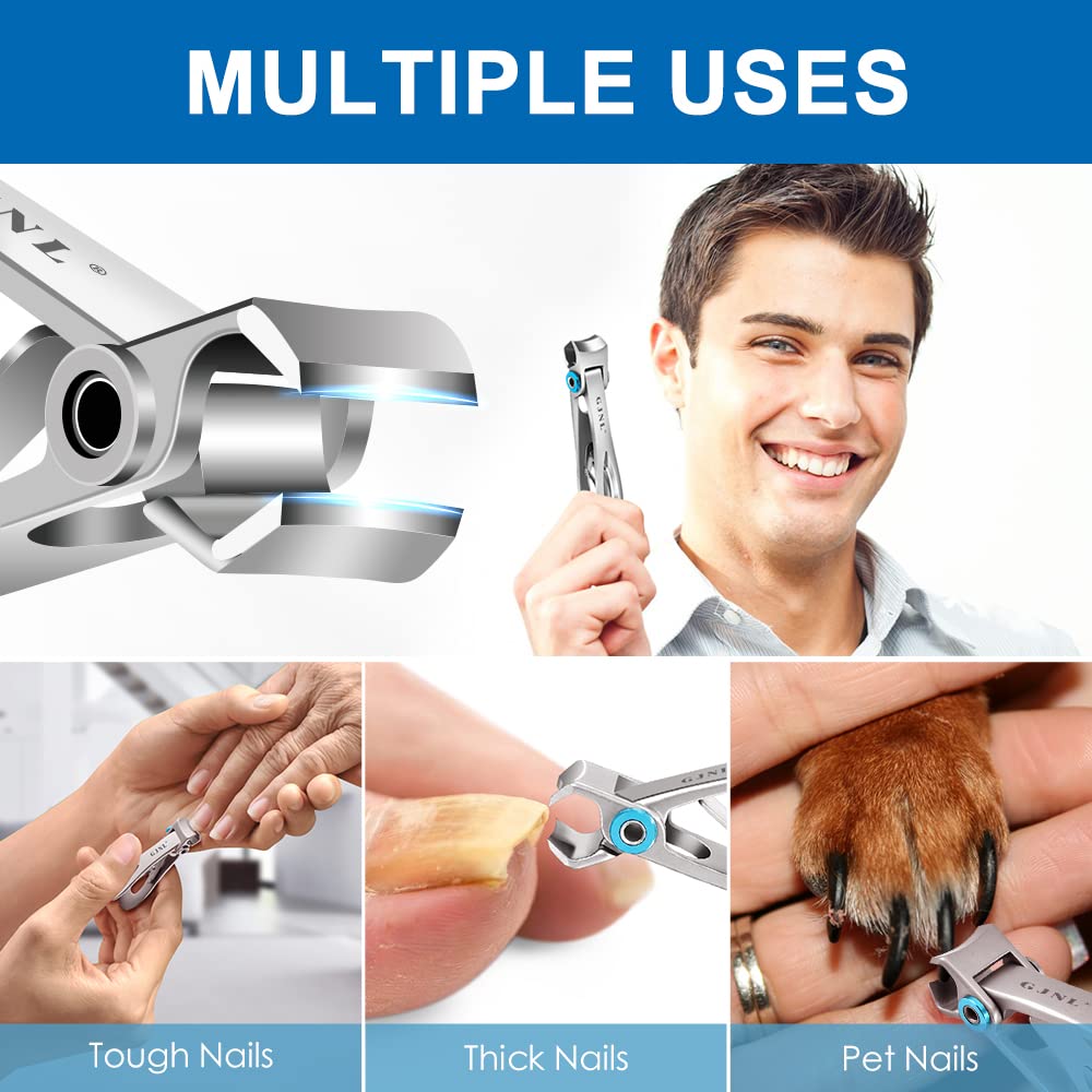 GJNL Heavy Duty Nail Clippers for Men - 16mm Wide Jaw, Large Size, Ultra Sharp Toenail & Finger Nail Cutter, Silver Wide Jaw Head