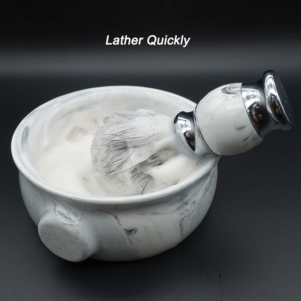 Bicrops Ceramic Shaving Soap Bowl For Men, Non-Slip Handle, Wide Mouth, Large Capacity, Easier To Lather-White& Black