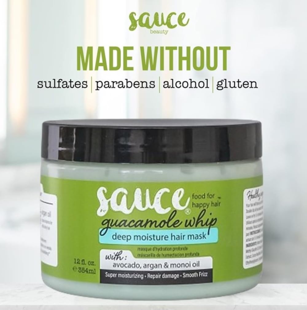 Sauce Beauty Guacamole Whip Hair Mask - Deep Conditioning For All Hair Types W/Avocado, Honey & Argan Oil - 12 Fl Oz For Dry, Da