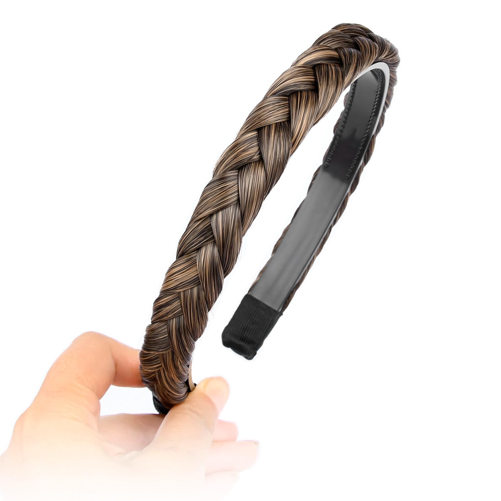 Gledola Braided Headband With Teeth Braids Hairband With Tooth Synthetic Hair Band Plaited Hairband For Women (Dark Golden Brown