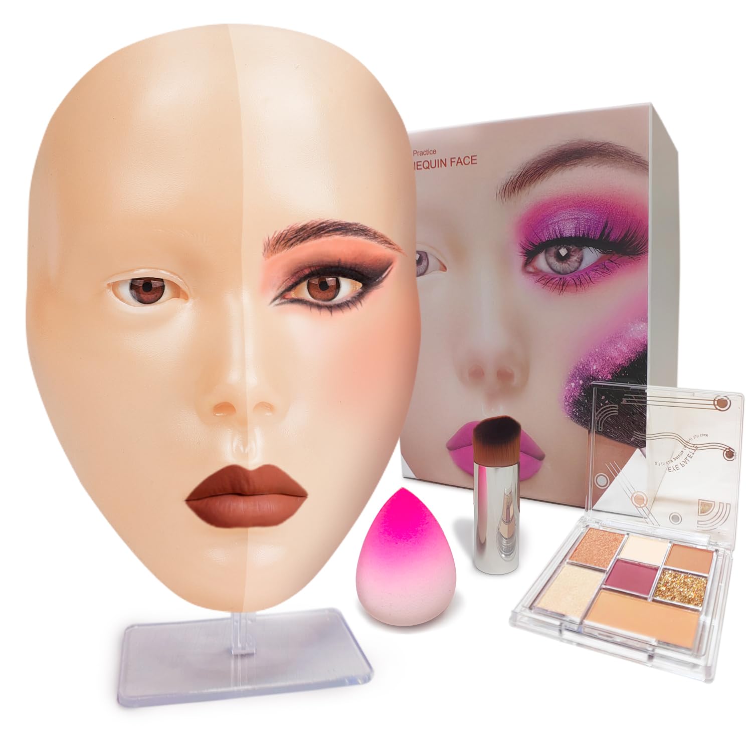 Makeup Practice Face,Laokiiy Makeup Mannequin Face with makeup practice face board,5D Silicone Full Face Practice Eyelash Eye Sh