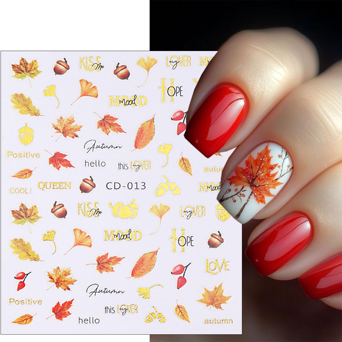 Fall Nail Art Stickers Decals Autumn Yellow Leaves Nail Decals Bronzing Thanksgiving Nail Stickers 3D Pinecone Maple Leaf Nail A