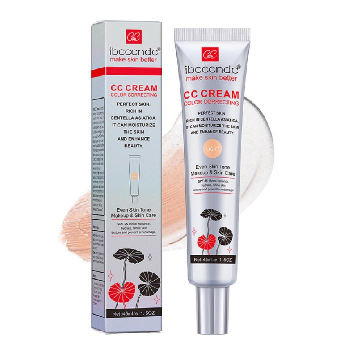 Color Correcting CC Cream with SPF 25,Full-Coverage Foundation,Hydrating Serum,Refine Skin Texture, Avoid Sun Damage (Light, 45 