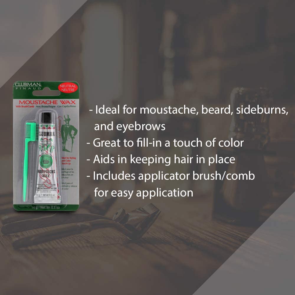 Clubman Moustache Wax Neutral 0.50 Oz (Pack Of 4)