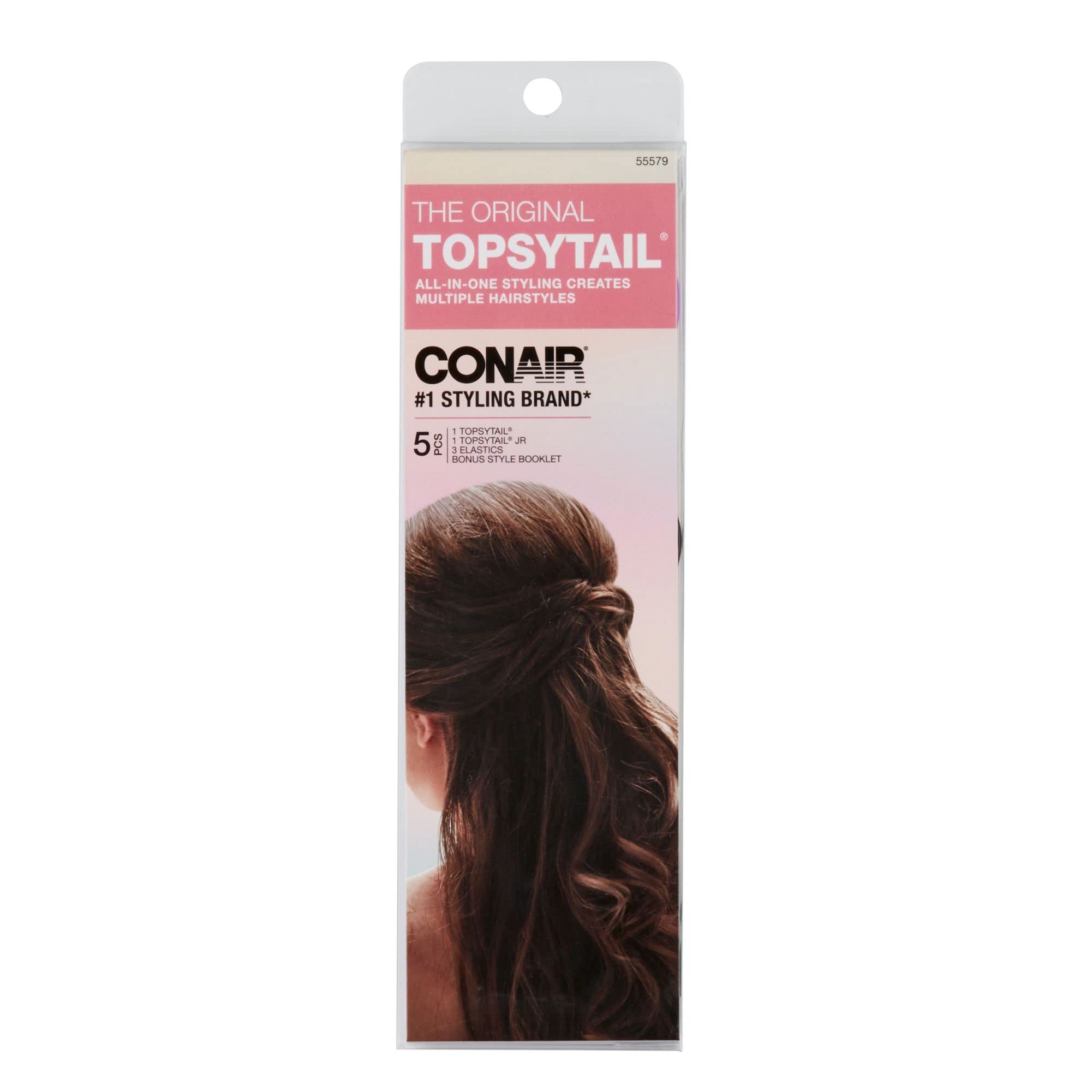 Conair Topsy Tail Hair Tool, Ponytail Hair Loop Styling Tool With Hair Ties Hair Styling Kit Included, 5-Piece Set