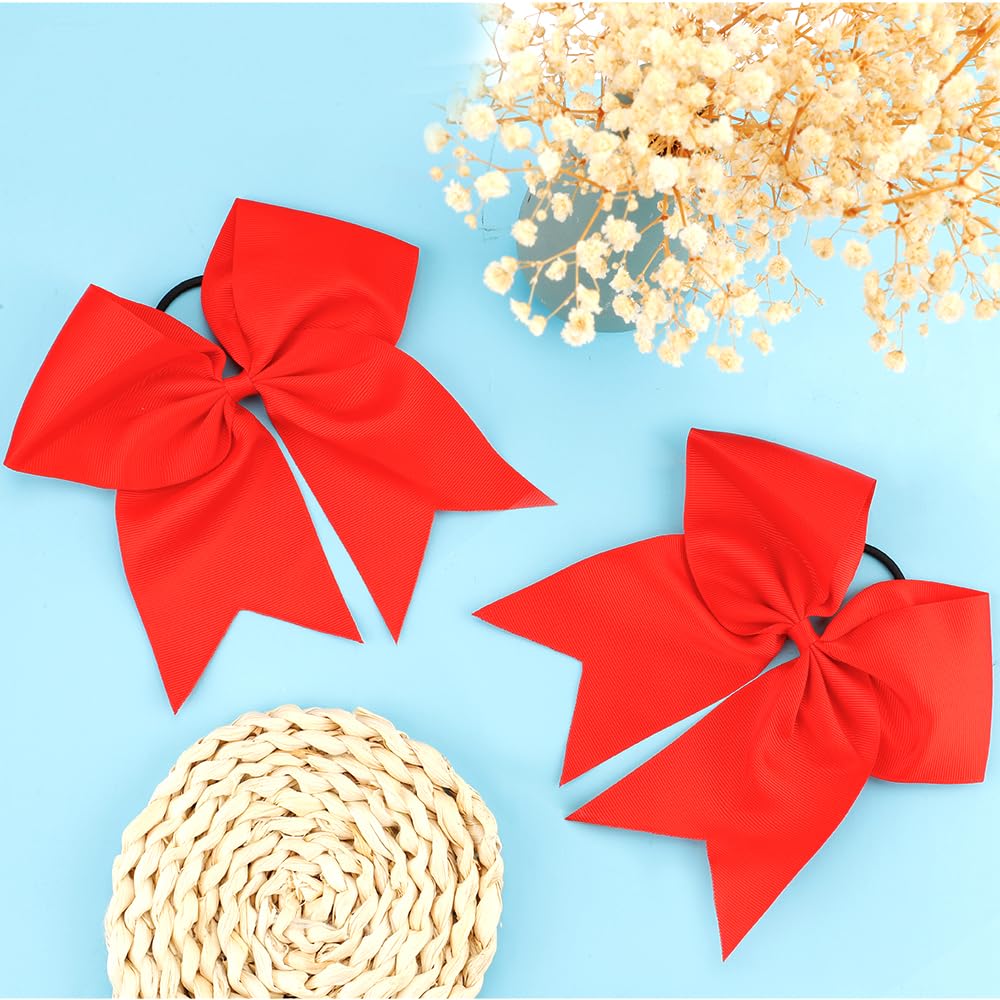 Wrnzl Cheer Bows, Red Hair Bow, 2 Pcs Big Red Bow Scrunchies For Girls, Softball Hair Bows, Sports Elastic Ponytail Holder Schoo