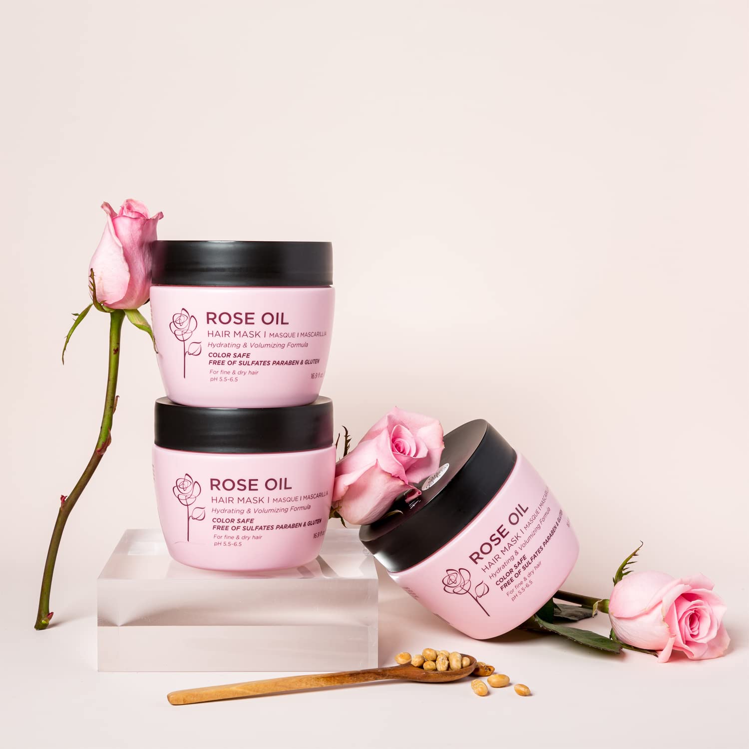 Luseta Rose Oil Hair Mask Moisturing & Hydrating Masque 16.9 Oz Deep Nourishment For Fine And Dry Hair, Sulfate And Paraben Free