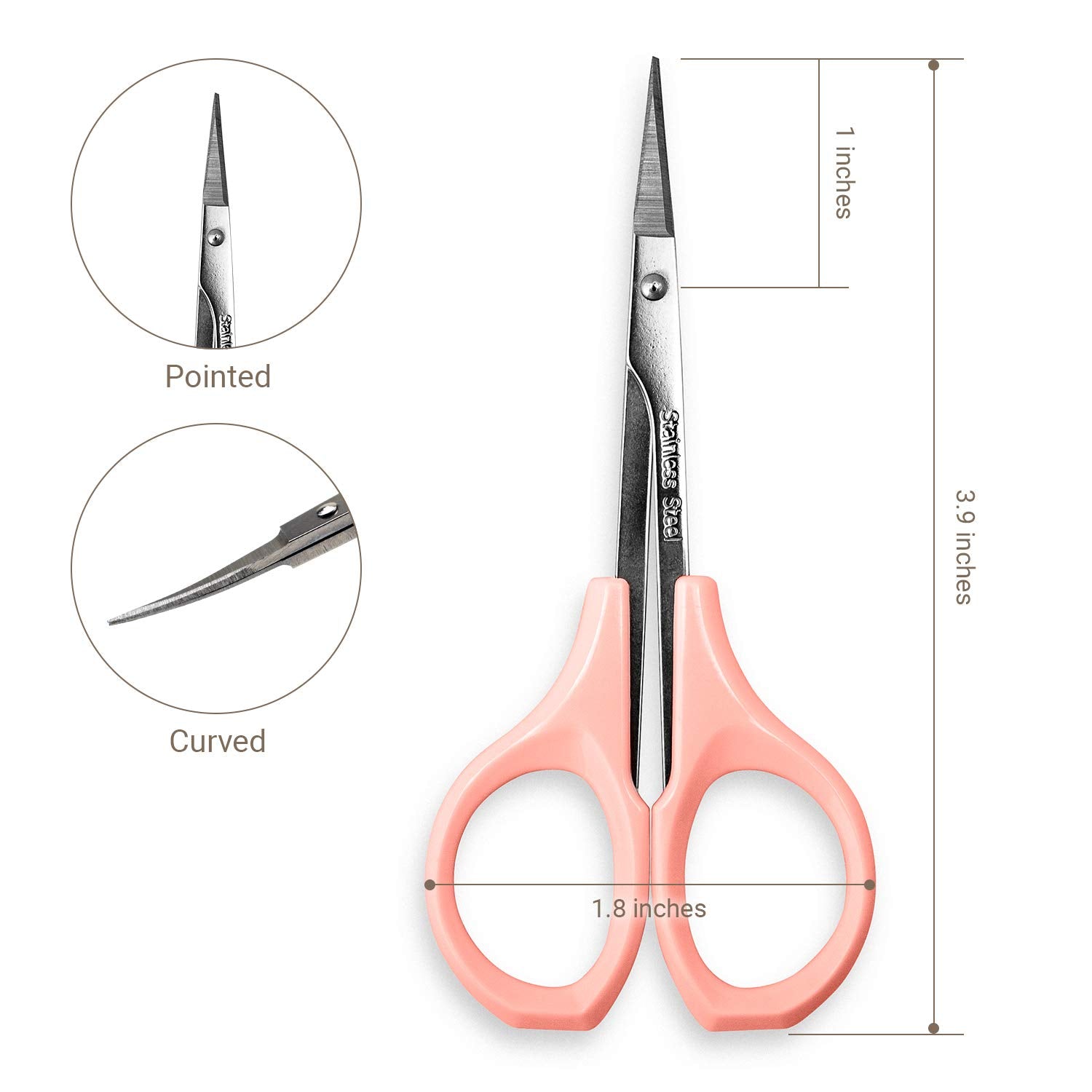 Humbee - Scissors With Cap- Self Care - Hair Trimmer - Facial, Nose Hair, Eyebrow, Mustache & Beard Grooming - Curved Edge, Pink