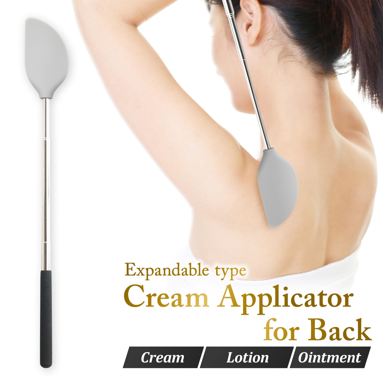 FieldSora Telescopic Cream Applicator for Back ?asy to Clean, Gray, Ideal for Creams, Sunscreens & Ointments