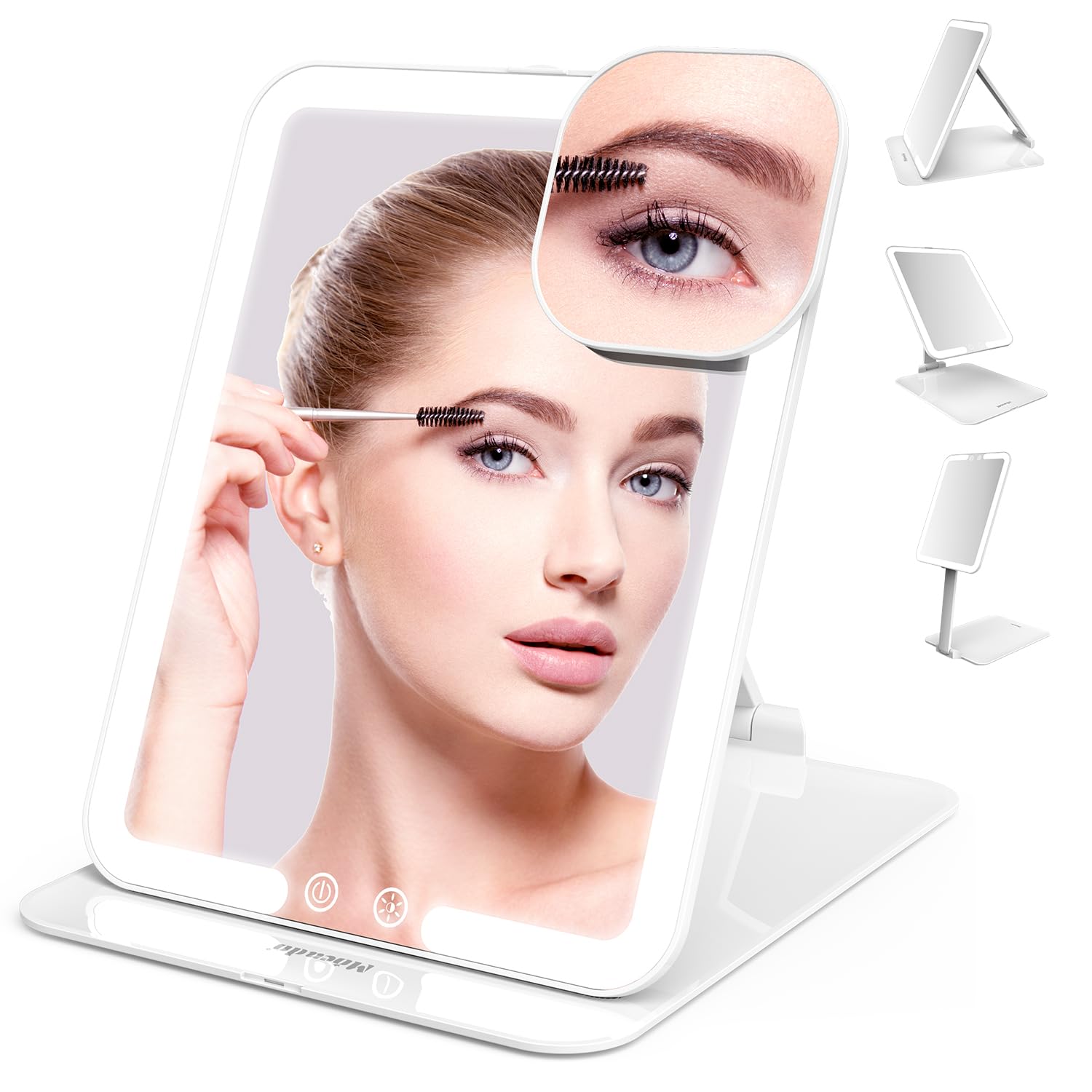 Mocado Travel Makeup Mirror with Light, Tripple Folding Vanity Mirror with Lights, 3 Colors Lighted Makeup Mirror, 1500mAh Recha