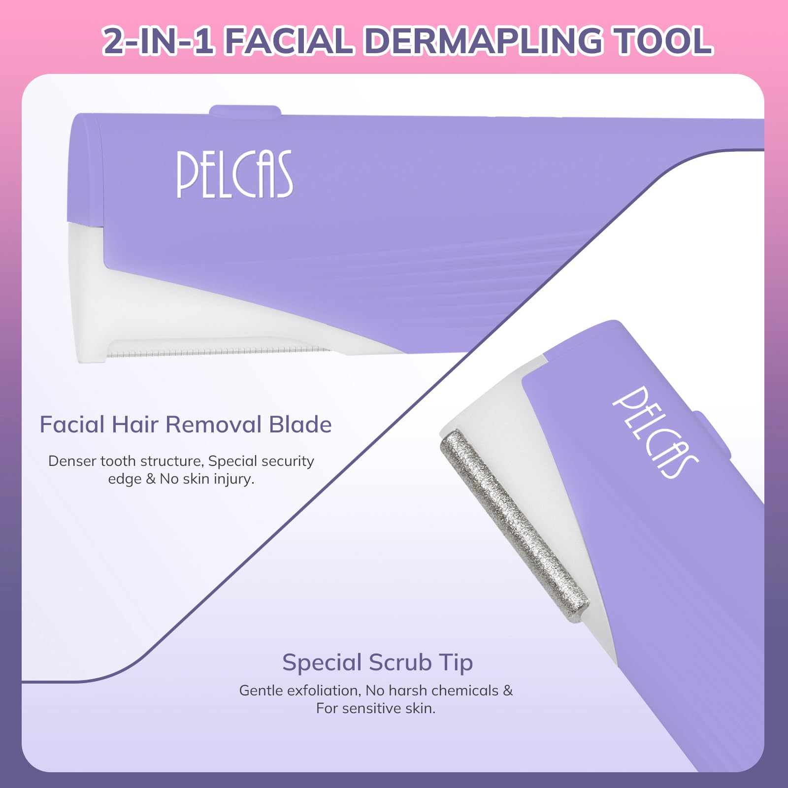 Pelcas Electric Dermaplaning Tool For Women Face With Led Light 3 Speeds Mini Dermaplaning Razor With 6 Blades, 2 In 1 Facial Pe