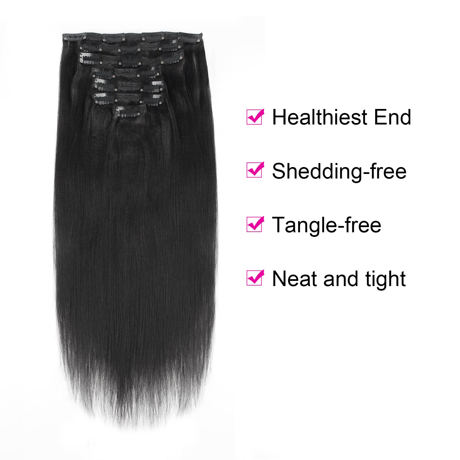 Lovrio Yaki Clip In Hair Extensions Human Hair Real Thick Straight Clip In Hair Extensions Human Hair For Black Women, Remy Soft