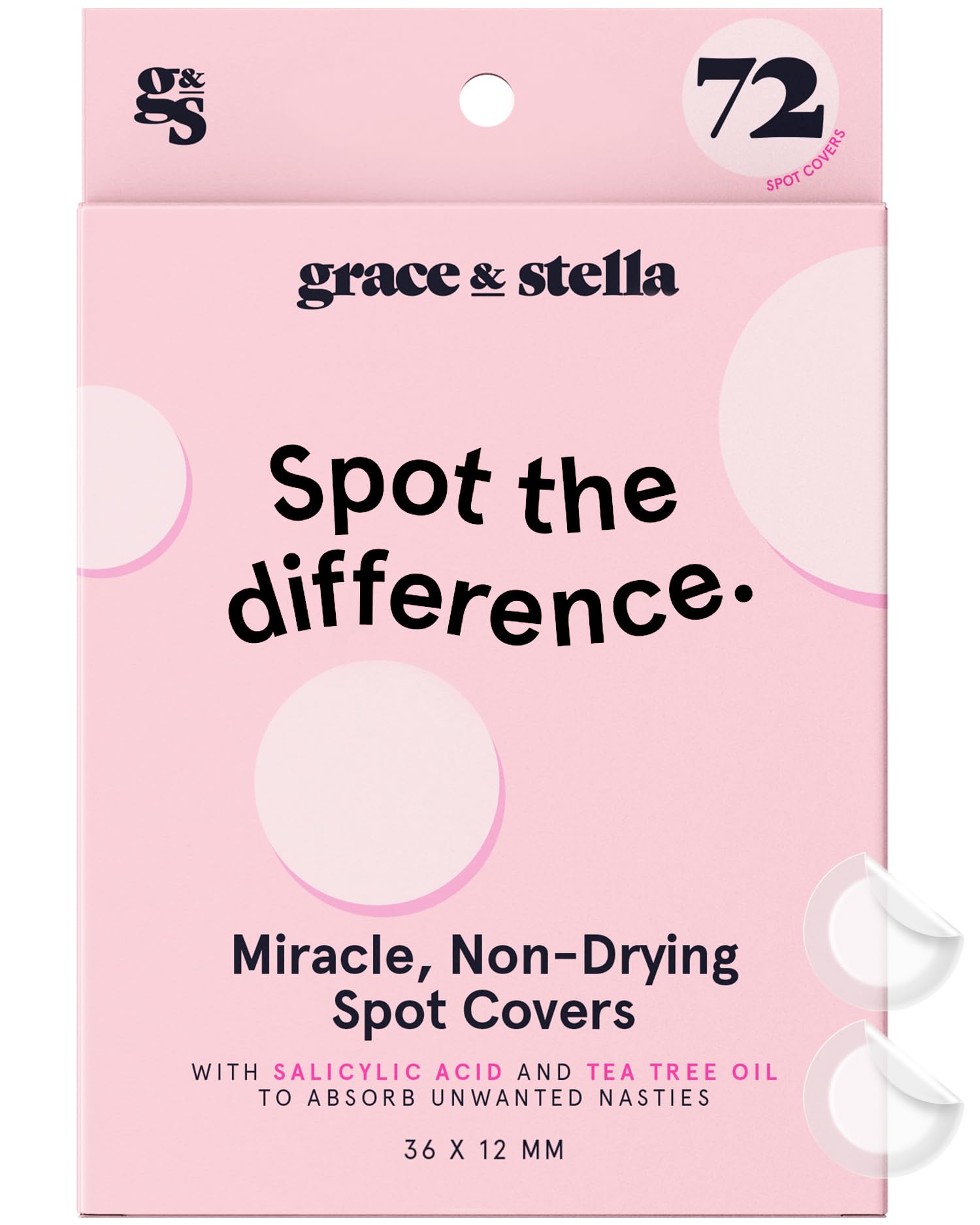 grace & stella Pimple Patches For Face (Round, 72 Count) - Hydrocolloid Acne Patches for Face - Dermatologist Tested, Vegan, Cru