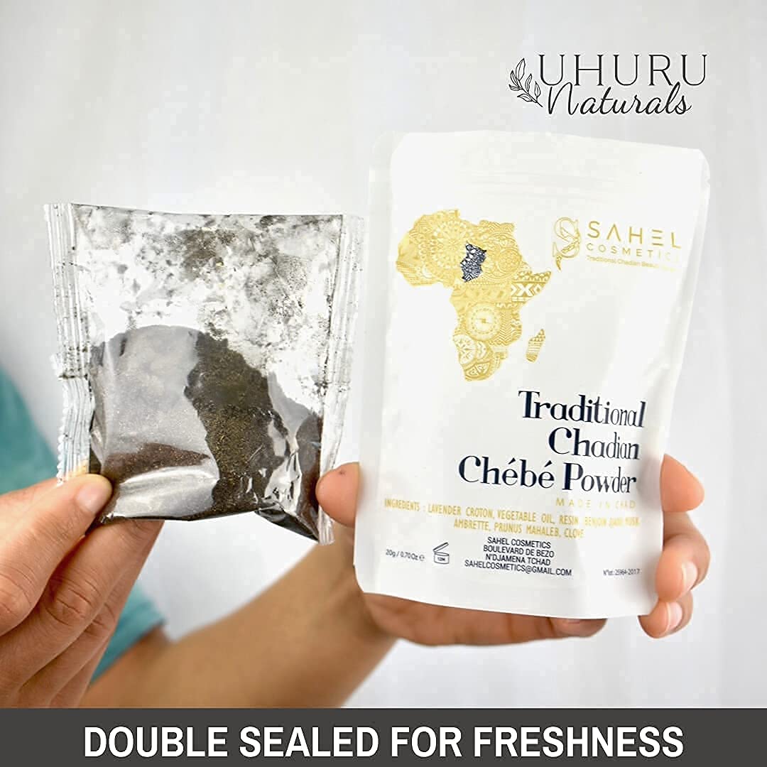 Uhuru Naturals Sahel Cosmetics Chebe Powder (20G) - Contains All-Natural Ingredients Promotes Strong And Healthy Hair Growth Hel