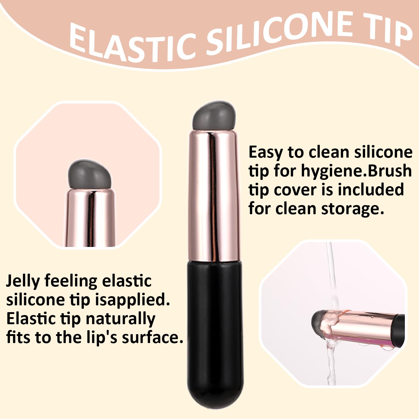 3 Pcs Silicone Lip Brush Round Head Lip Brushes Applicator With Cover, Reusable Silicone Makeup Brush Beauty Tool For Lip Gloss,