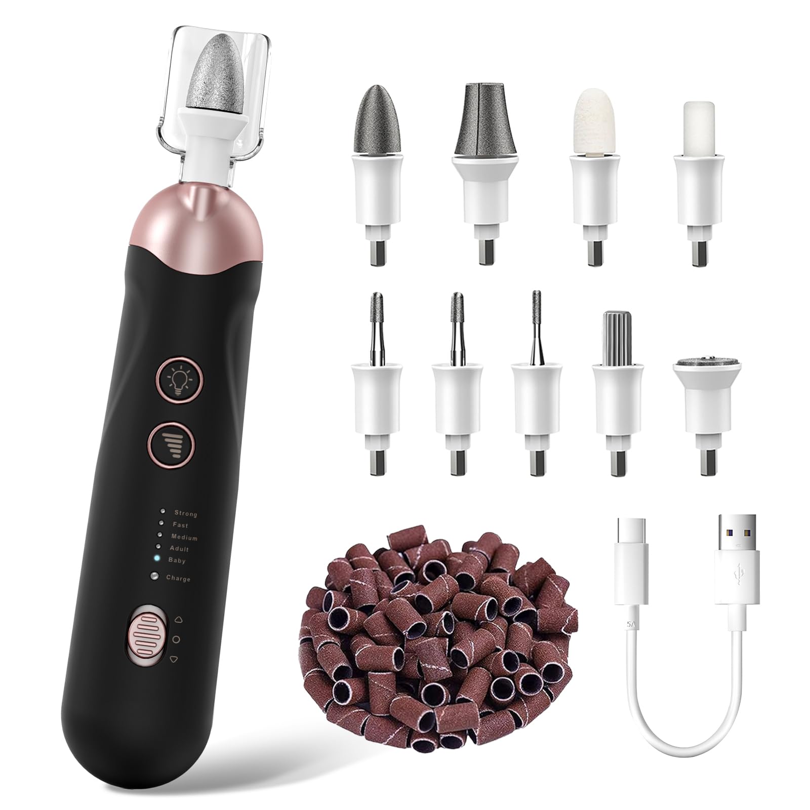 Professional Manicure Pedicure Kit, Cordless Electric Nail File Set, Rechargeable Pedicure Tools for feet, 5 Speeds Hand Foot Ca